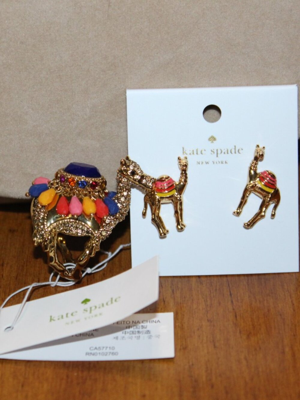NWT Kate Spade "Spice Things Up" Camel Pendant necklace, ring and earring set! - Picture 14 of 16